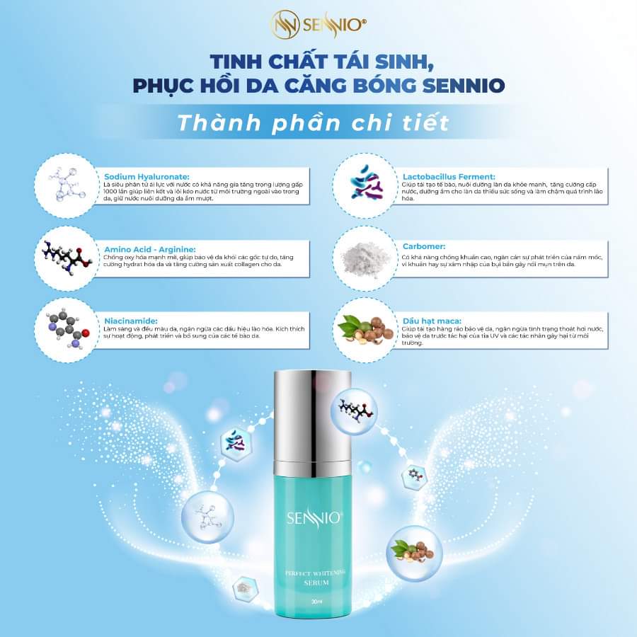 TINH CHẤT TÁI SINH, PHỤC HỒI DA CĂNG BÓNG (SENNIO Perfect Whitening Serum)