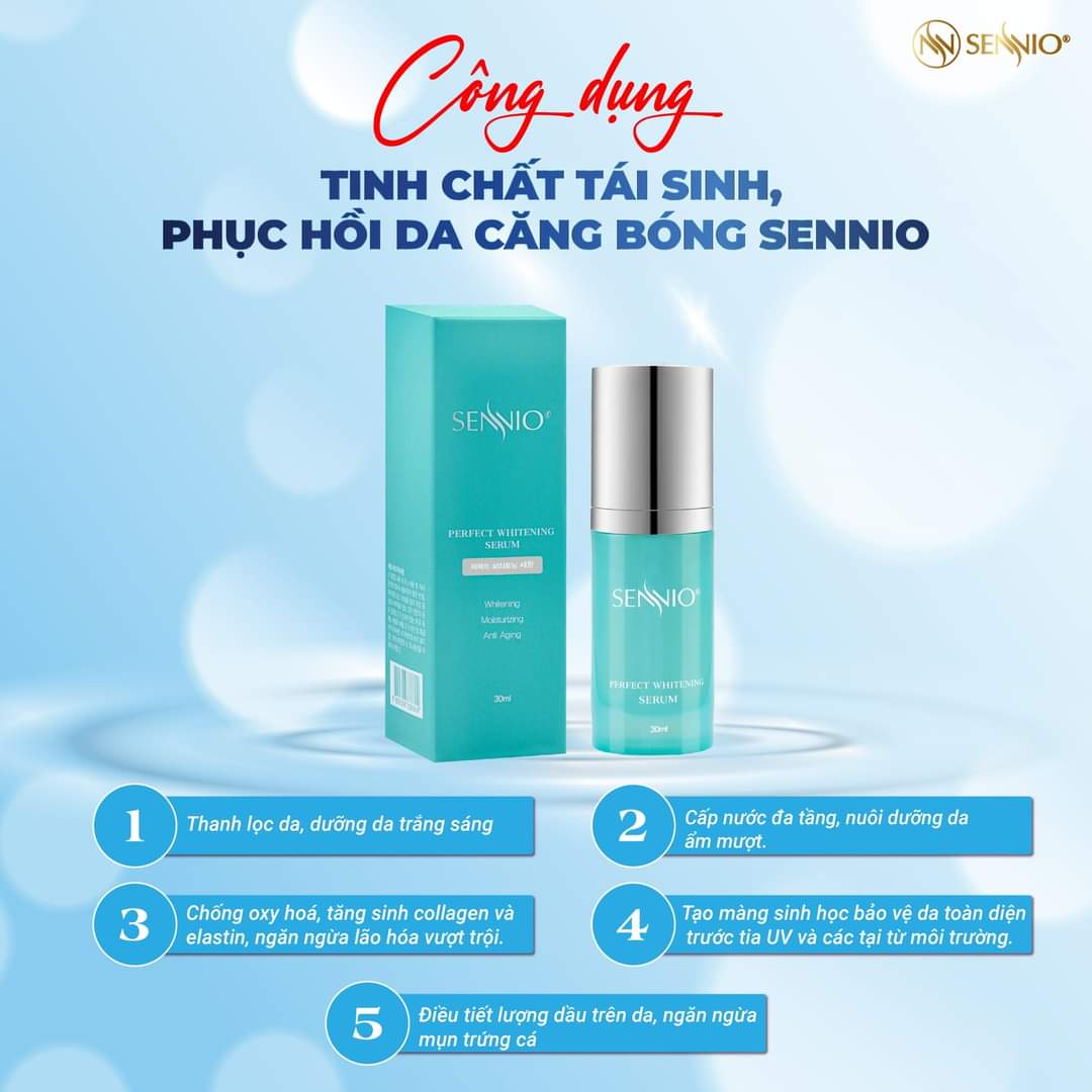 TINH CHẤT TÁI SINH, PHỤC HỒI DA CĂNG BÓNG (SENNIO Perfect Whitening Serum)